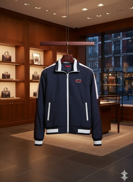 Luxury Navy Track Jacket with Retro Sport Detailing