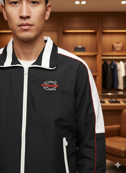 Luxury Navy Track Jacket with Retro Sport Detailing