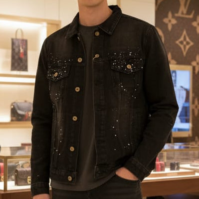 Exclusive Branded Black Studded Denim Jacket