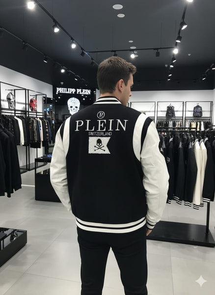 Premium  Skull Varsity Jacket Bold Monochrome Street Luxe