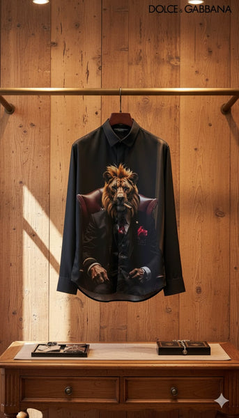 Elegant Royal Lion Print Shirt Power Meets Prestige