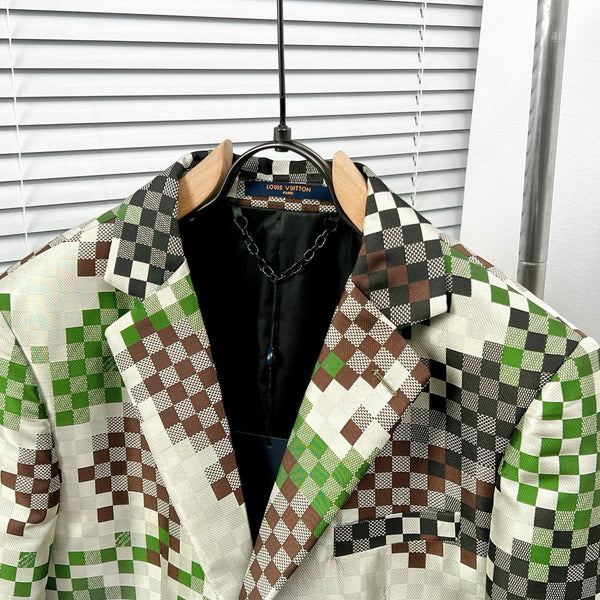 Premium Single-Breasted Tailored Damier Blazer