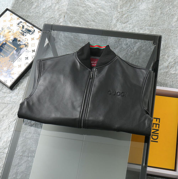 Premium Classic Black Leather Bomber Jacket