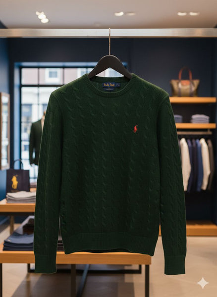 Luxury Cable-Knit Wool-Cashmere Green Jumper