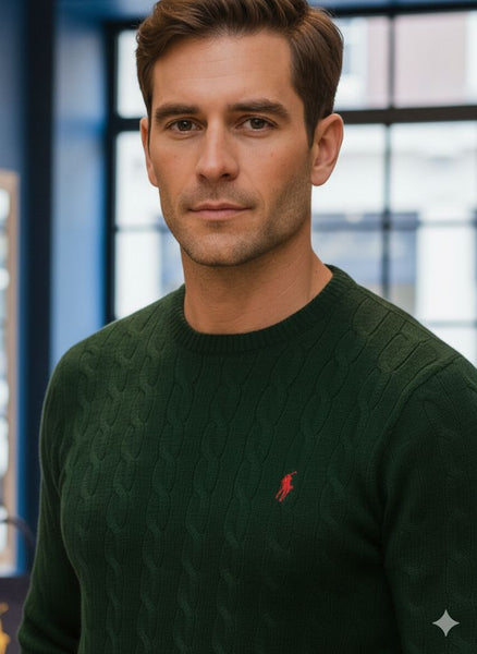 Luxury Cable-Knit Wool-Cashmere Green Jumper