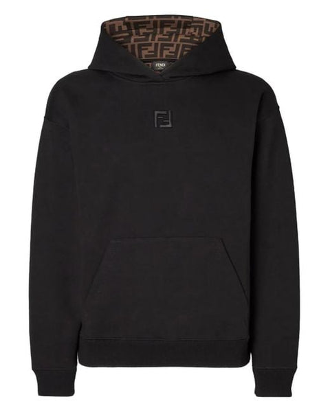 Black Hooded Logo Embroidered Sweatshirt