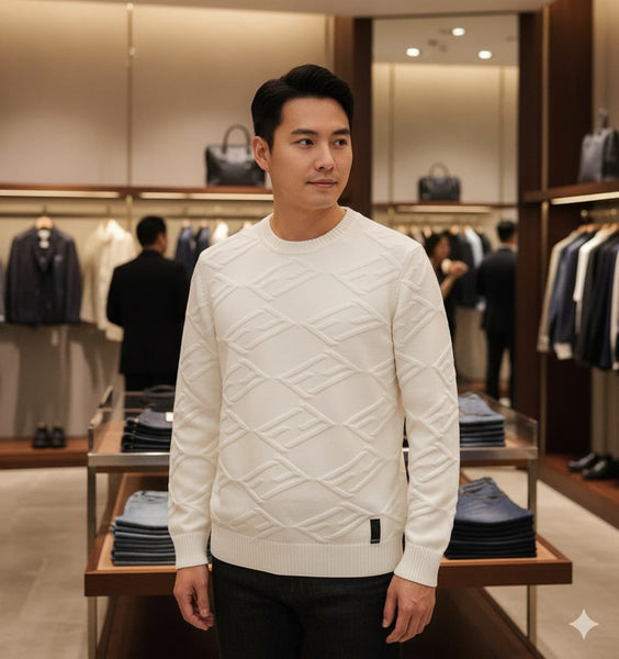 Premium Ivory Textured Knit Luxury Pullover