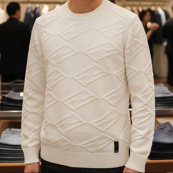 Premium Ivory Textured Knit Luxury Pullover