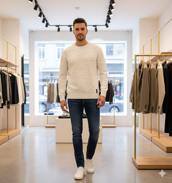 Premium Ivory Textured Knit Luxury Pullover