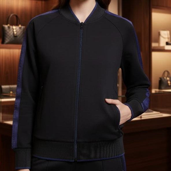 Black Premium Track Jacket with Contrast Side Tape