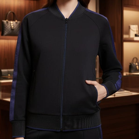 Black Premium Track Jacket with Contrast Side Tape