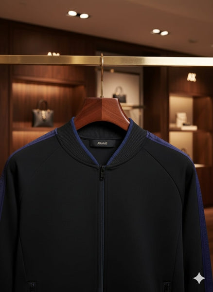 Black Premium Track Jacket with Contrast Side Tape