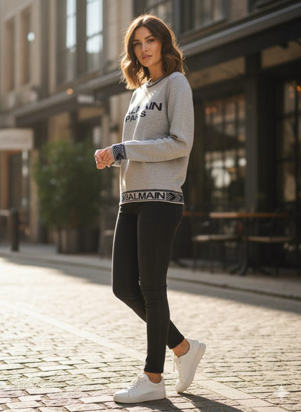 Grey Luxe Logo Pullover Premium Designer Knit