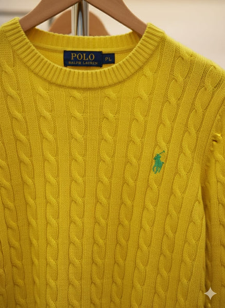 Luxury Yellow Cable-Knit Women’s Pullover