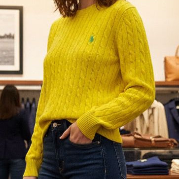 Luxury Yellow Cable-Knit Women’s Pullover