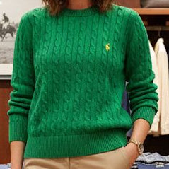 Luxury Green Cable-Knit Women’s Pullover