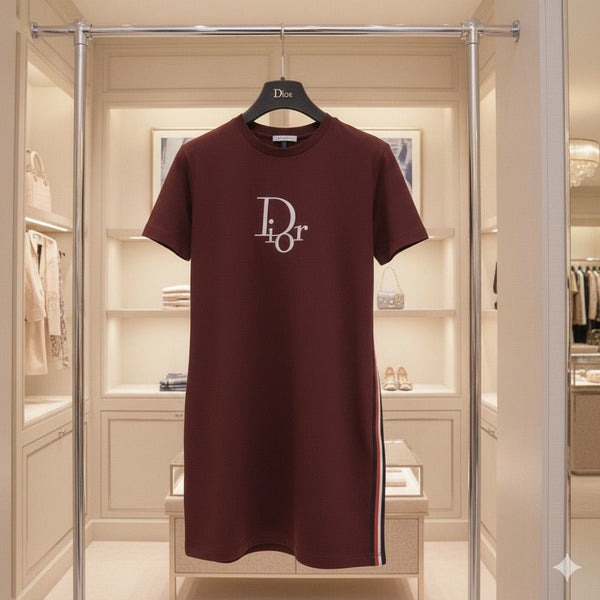 Maroon Luxury Brand  Logo T-Shirt Dress for Women
