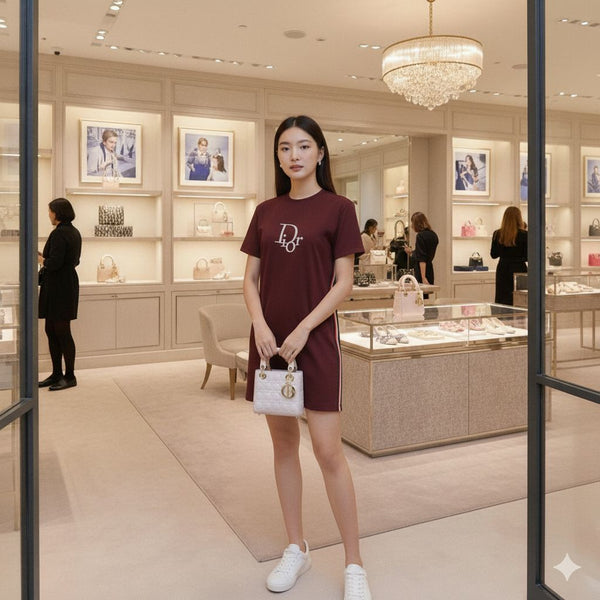 Maroon Luxury Brand  Logo T-Shirt Dress for Women