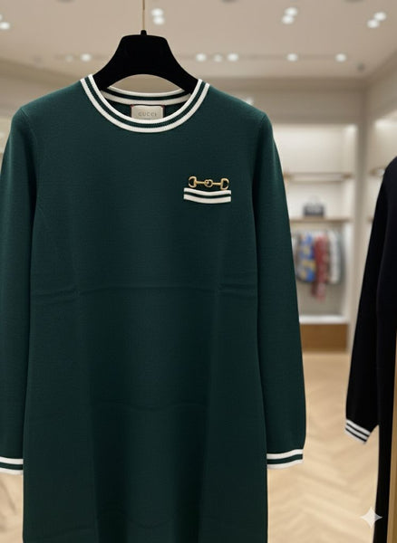 Premium Knitted Dress with Gold Accent Pocket for Women