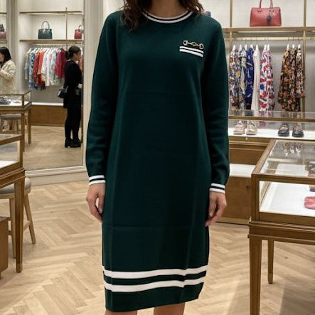 Premium Knitted Dress with Gold Accent Pocket for Women