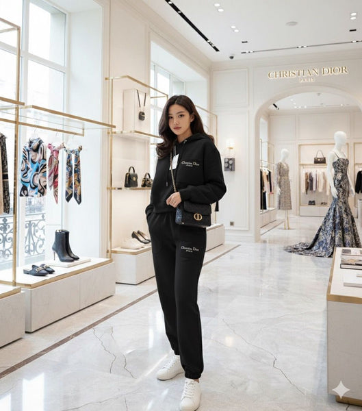 Luxury Black Women’s Hoodie & Jogger Tracksuit Set