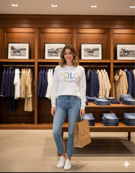 Rainbow Logo Polo Sweatshirt Women’s Casual Luxe Look