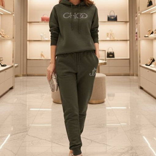 Olive Luxe Crystal-Detail Women’s Co-Ordinate Set