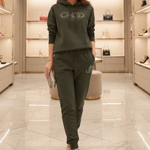 Olive Luxe Crystal-Detail Women’s Co-Ordinate Set