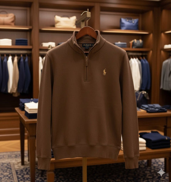 Women’s Classic Brown Quarter-Zip Pullover with Signature