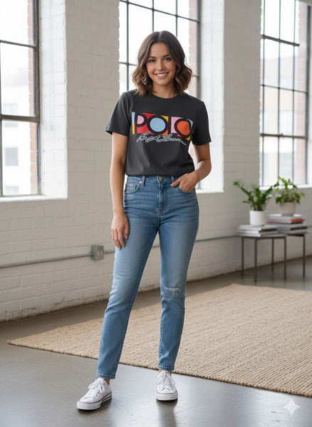 Women’s Retro Color-Block Polo Graphic Tee