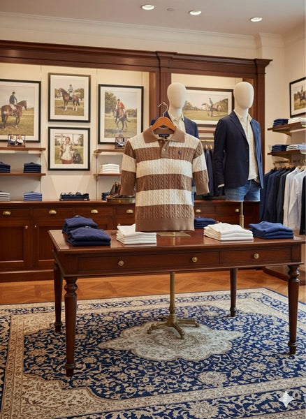 Women’s Brown & White Striped Cable-Knit Polo Tee