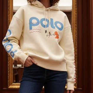 Luxury Women’s Cream Graphic Hoodie Sporty Style with Bold Logo Details