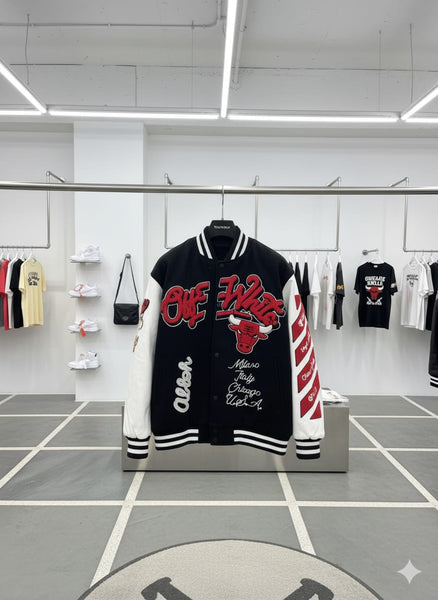 Exclusive Varsity Black  Branded Jackets With Leather Sleeves