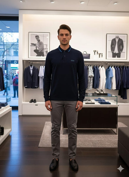 Luxury Brand Signature Long-Sleeve Polo