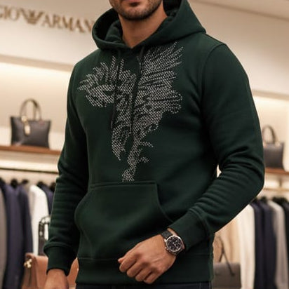 Emerald Luxe Hoodie with Crystal Wing Artwork