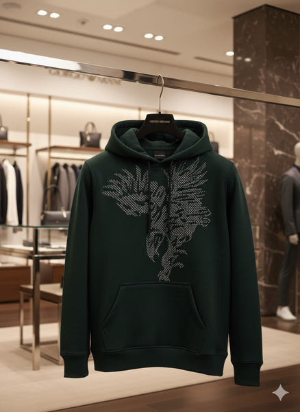 Emerald Luxe Hoodie with Crystal Wing Artwork