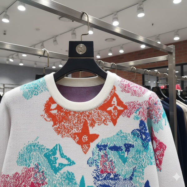Luxurious Multi-Color Brand Printed White Pullover