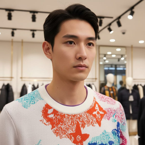 Luxurious Multi-Color Brand Printed White Pullover