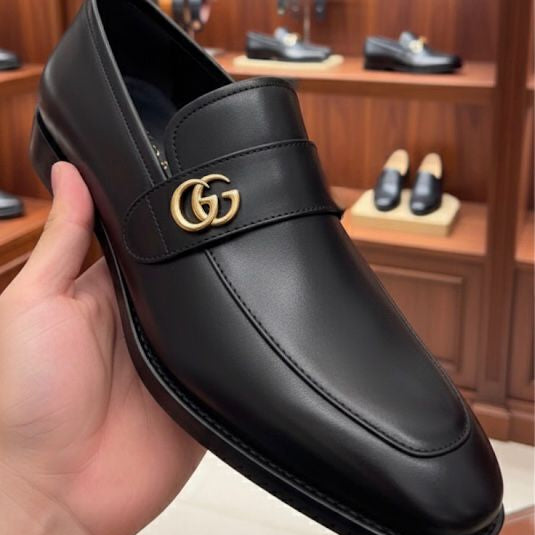 Regal Black Leather Loafers with Signature Dual-G Emblem