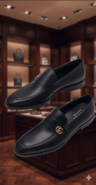 Regal Black Leather Loafers with Signature Dual-G Emblem