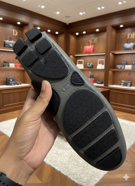 Shadow-Grey Luxe Leather Driving Loafers