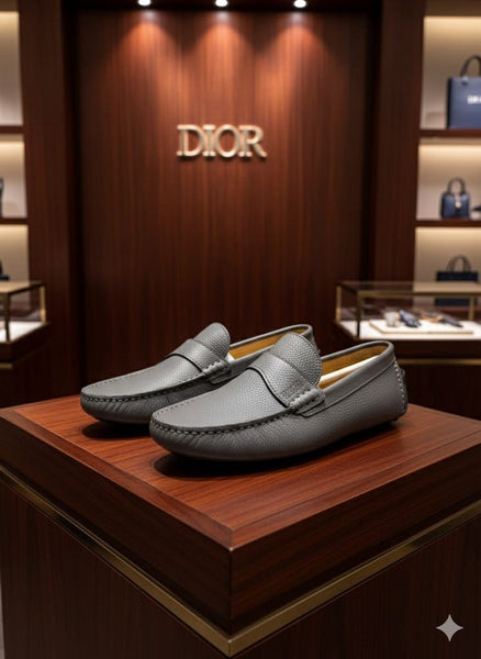 Shadow-Grey Luxe Leather Driving Loafers