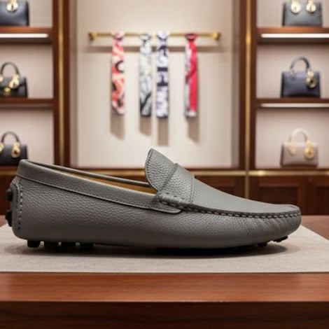 Shadow-Grey Luxe Leather Driving Loafers