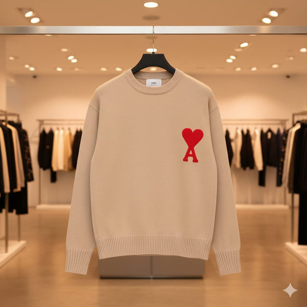 Beige Heart-A Crewneck Sweater  Cozy Chic Statement Knit