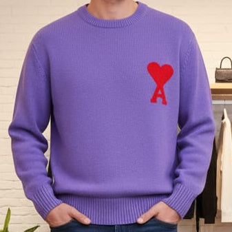 Classic Lavender Knit Sweater with Heart Logo Detail