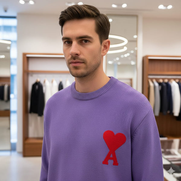 Classic Lavender Knit Sweater with Heart Logo Detail