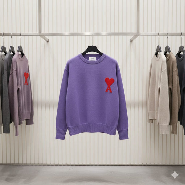 Classic Lavender Knit Sweater with Heart Logo Detail