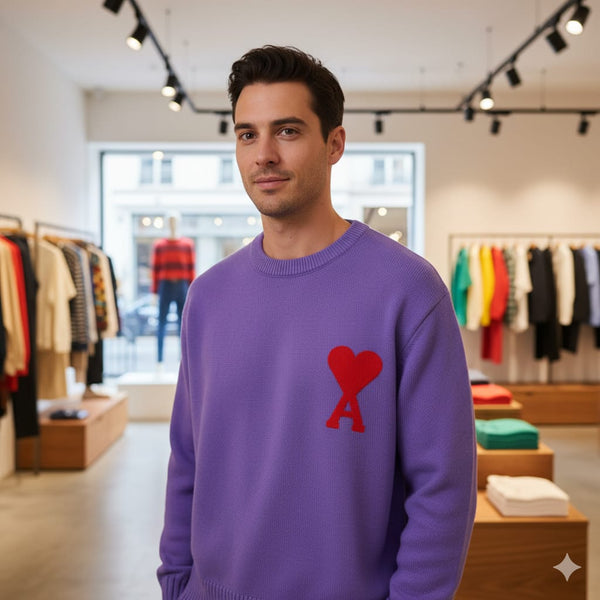 Classic Lavender Knit Sweater with Heart Logo Detail