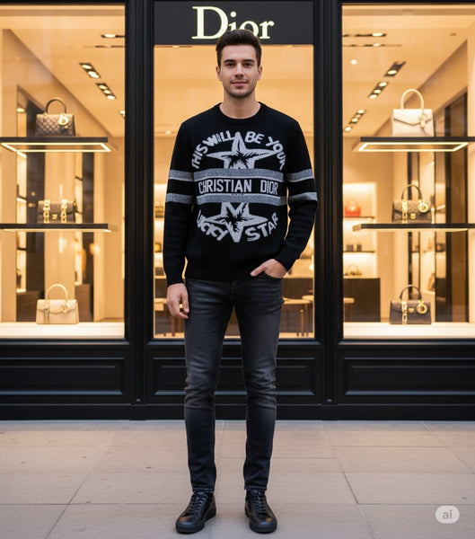 Exclusive  Black “Lucky Star” Knit Pullover