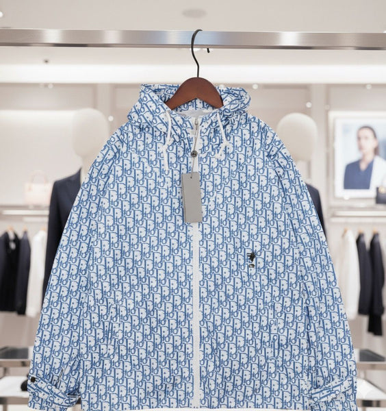 Premium Sky Blue Designer Monogram Hooded Jacket